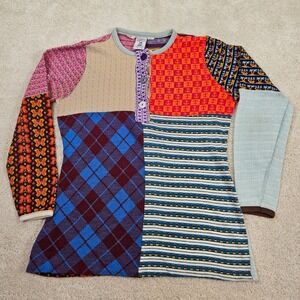 VTG Funky Groovy Threads Kennington CA Patchwork Long Sleeve Top Med Psychedelic